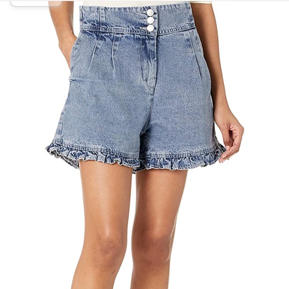 Kendall & Kylie Acid Wash Blue Denim Ruffle Shorts - Picture 1 of 5